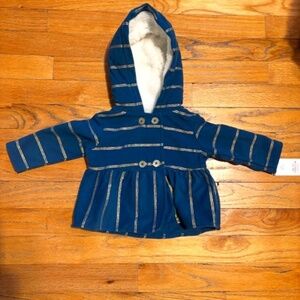 Carter's Navy Blue Gold Striped Fleece Hood Jacket, 6m NWT